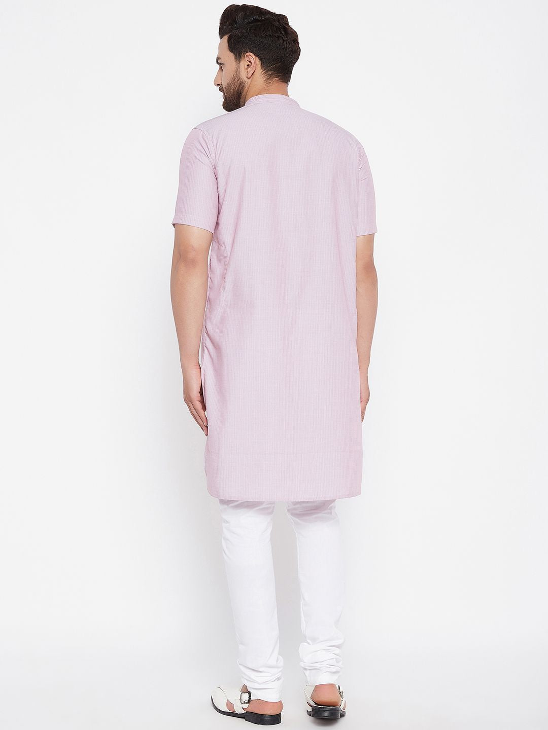 Men's Striped Pink Straight Kurta
