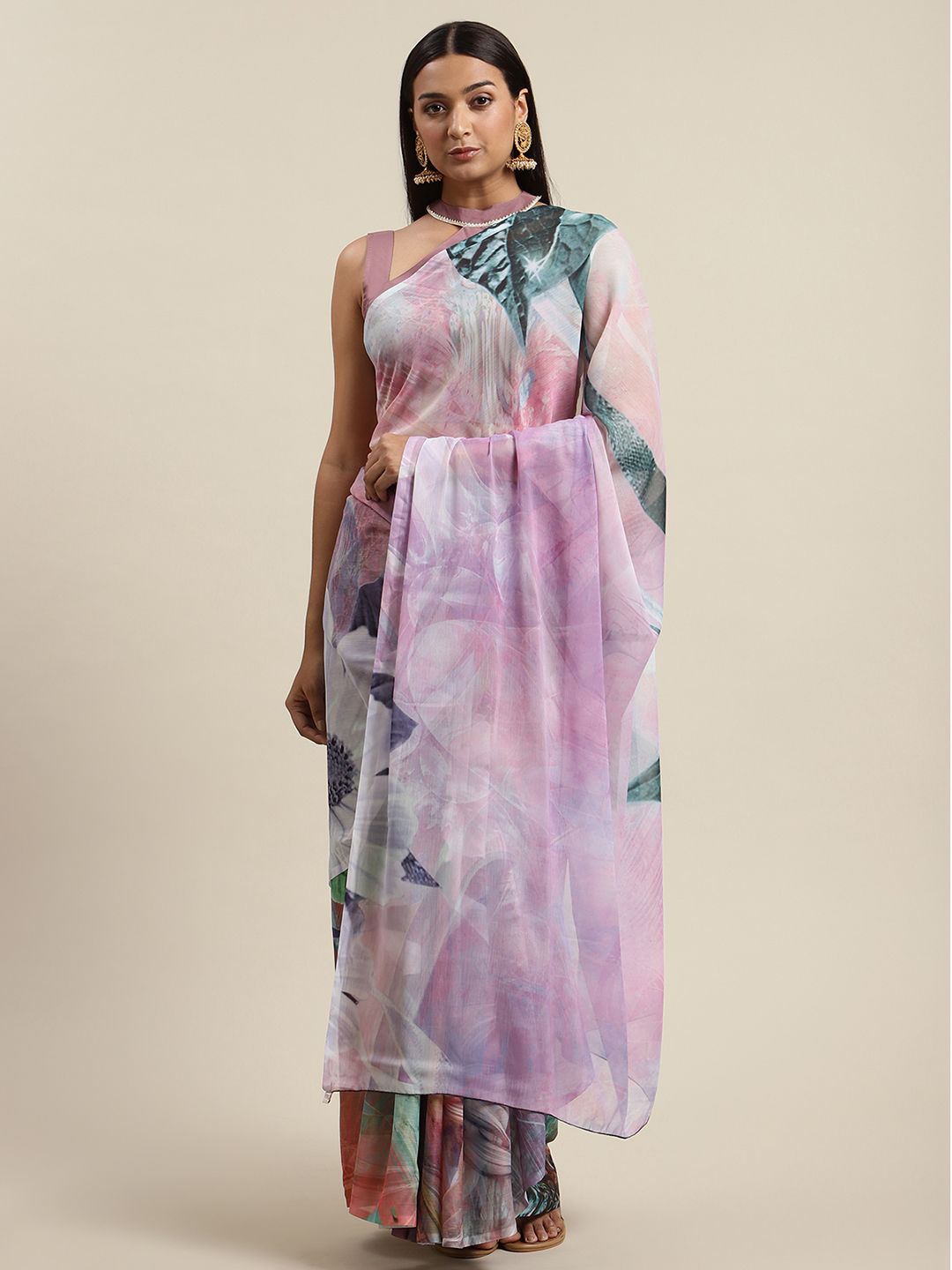 Women's Lavender Colour Chiffon Digital Print Saree