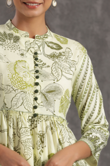 Women's Light Olive Rayon Printed Peplum Top Palazzo Set