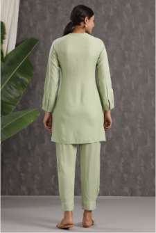 Women's Light Olive Rayon Embroidered Straight Kurta Pant Set