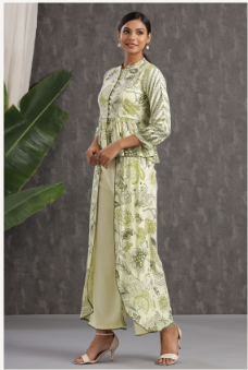 Women's Light Olive Rayon Printed Peplum Top Palazzo Set