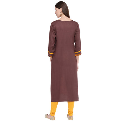Women's Brown & Yellow Rayon Kurta By Vbu
