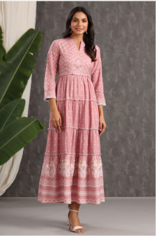 Women's Onionpink Rayon Printed Tiered Dress