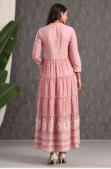 Women's Onionpink Rayon Printed Tiered Dress