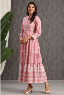 Women's Onionpink Rayon Printed Tiered Dress