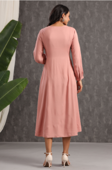 Women's Onionpink Rayon Embroidered A-Line Dress