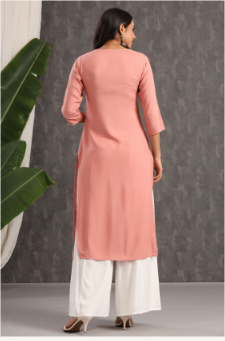 Women's Onionpink Rayon Embroidered Straight Kurta