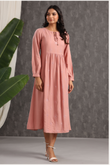 Women's Onionpink Rayon Embroidered A-Line Dress