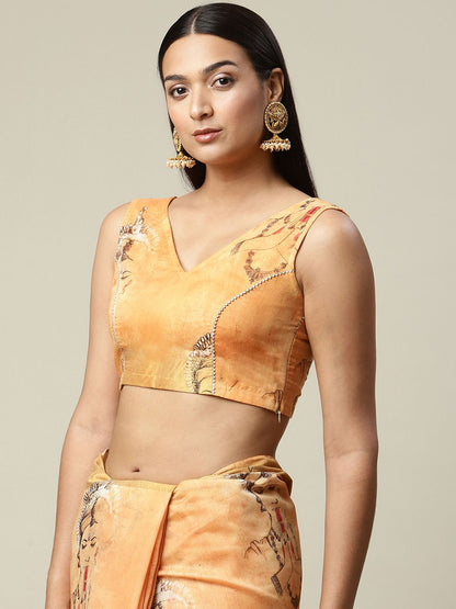 Women's Orange Chanderi Digital Printed Saree