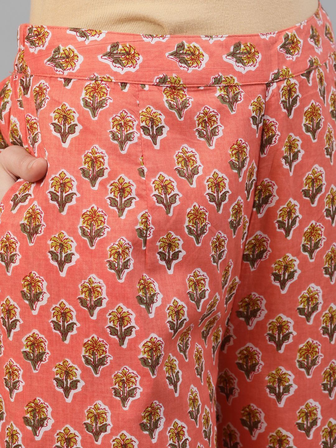 Women's Peach Floral Printed Kurta With Palazzo Set