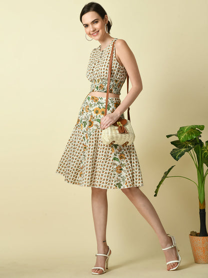 Women's Multi Cotton Printed Flared Skirt
