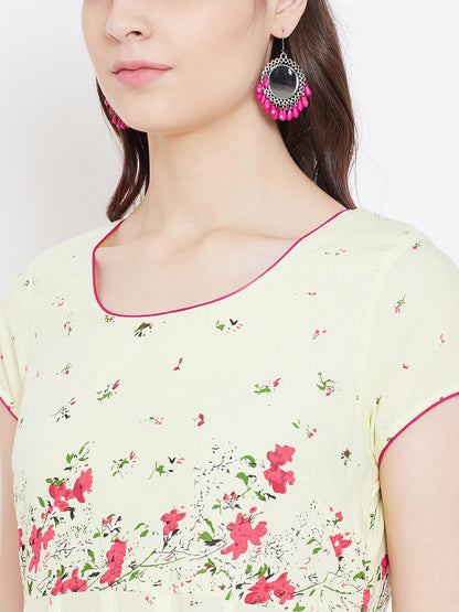 Women's Cotton Anarkali Golden Print Yellow Kurta
