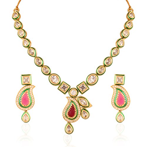Women's 18k-gold-plated-beaded-ruby-jewellery-set-glided-kundans p0005w-1