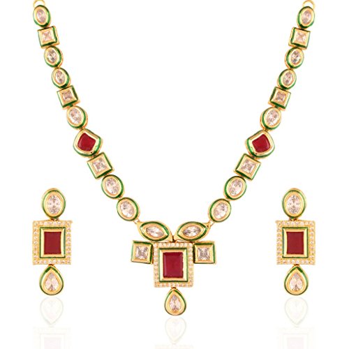 Women's 18k-gold-plated-beaded-ruby-jewellery-set-glided-kundans p0005w-1
