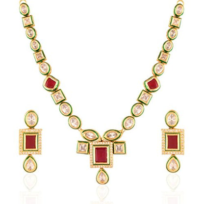 Women's 18k-gold-plated-beaded-ruby-jewellery-set-glided-kundans p0005w-1