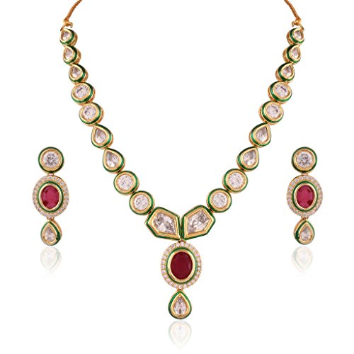 Women's 18k-gold-plated-beaded-ruby-jewellery-set-glided-kundans p0005w-1