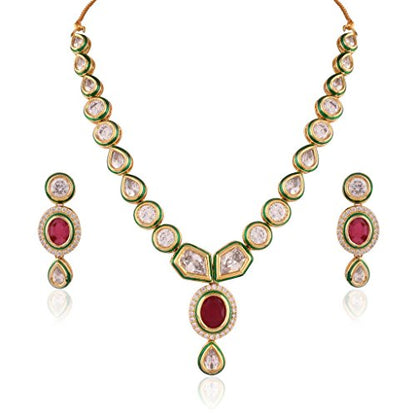 Women's 18k-gold-plated-beaded-ruby-jewellery-set-glided-kundans p0005w-1