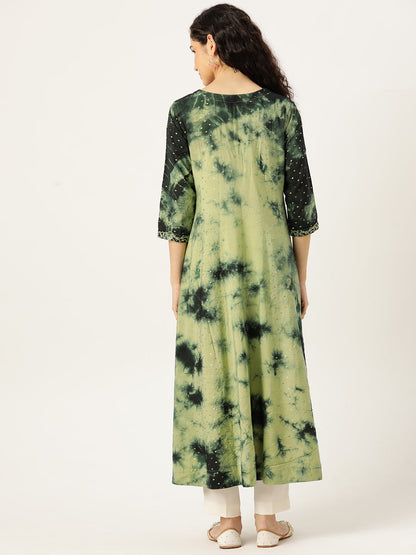 Women's Flared A-Line Dress (Green)