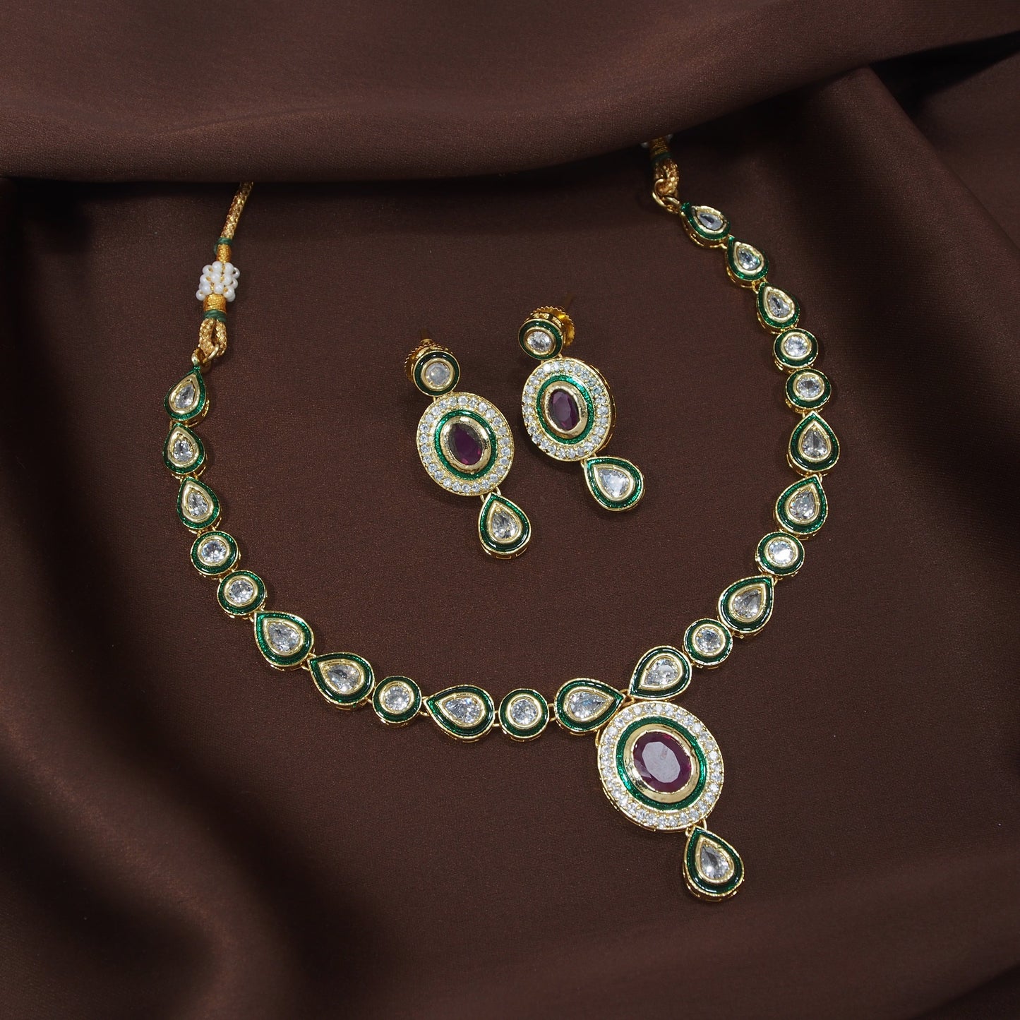 Women's 18k-gold-plated-beaded-ruby-jewellery-set-glided-kundans p0005w-1
