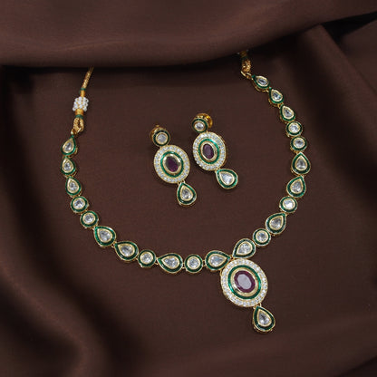 Women's 18k-gold-plated-beaded-ruby-jewellery-set-glided-kundans p0005w-1