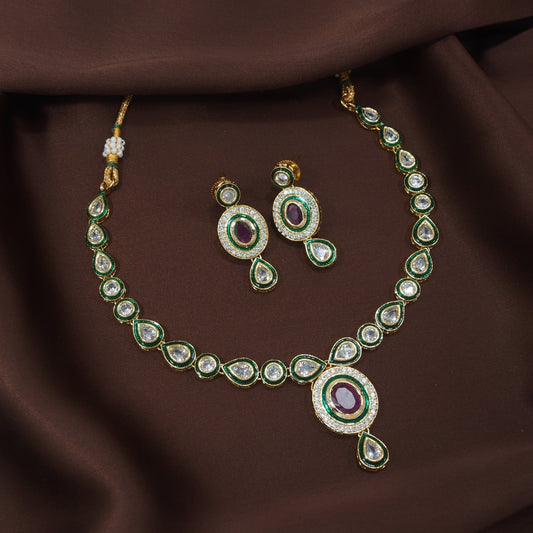 Women's 18k-gold-plated-beaded-ruby-jewellery-set-glided-kundans p0005w-1
