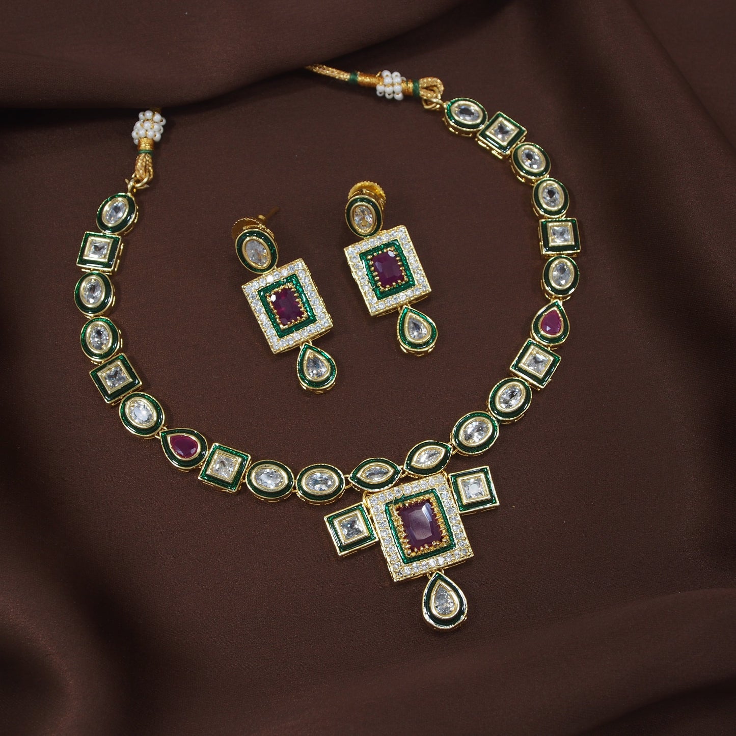Women's 18k-gold-plated-beaded-ruby-jewellery-set-glided-kundans p0005w-1