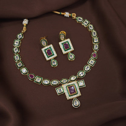 Women's 18k-gold-plated-beaded-ruby-jewellery-set-glided-kundans p0005w-1