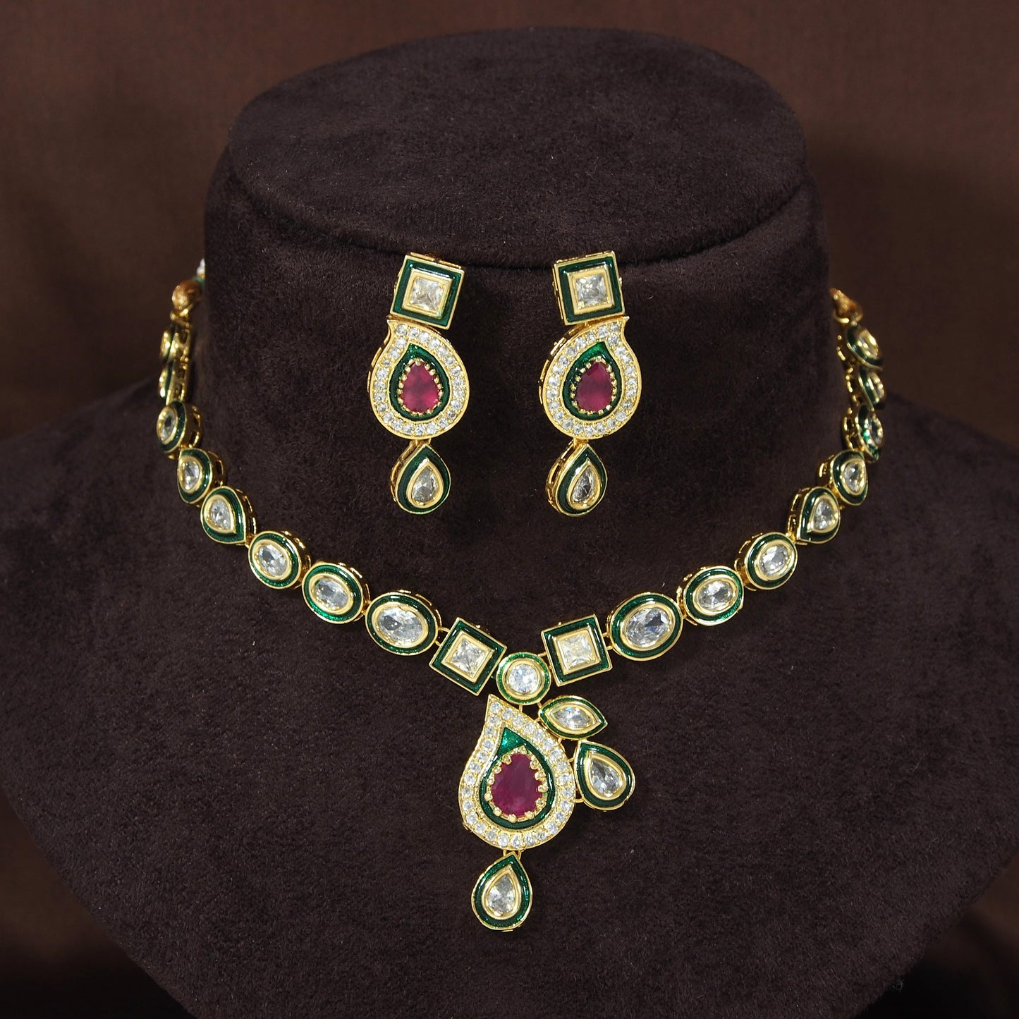 Women's 18k-gold-plated-beaded-ruby-jewellery-set-glided-kundans p0005w-1