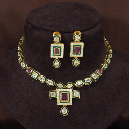 Women's 18k-gold-plated-beaded-ruby-jewellery-set-glided-kundans p0005w-1