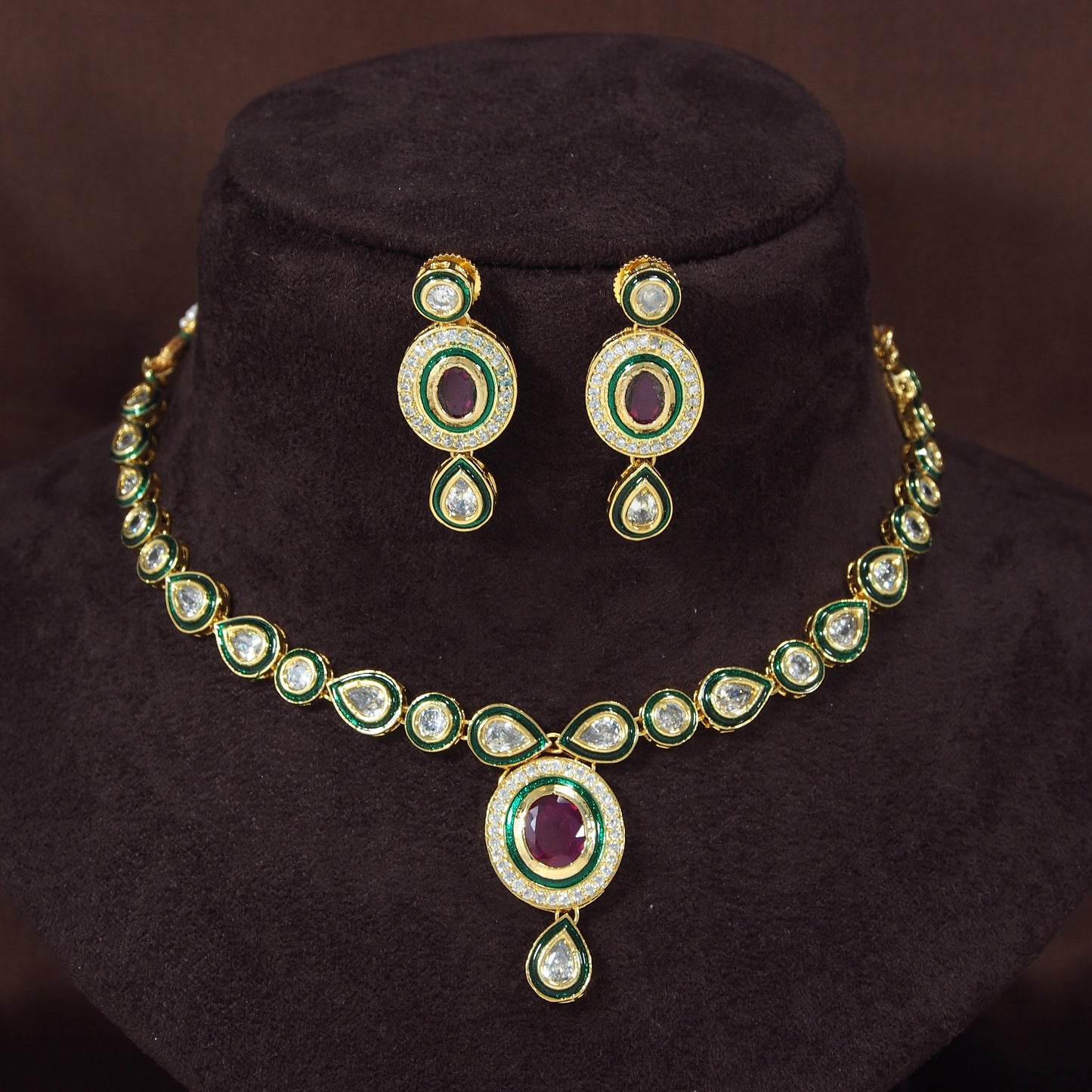 Women's 18k-gold-plated-beaded-ruby-jewellery-set-glided-kundans p0005w-1