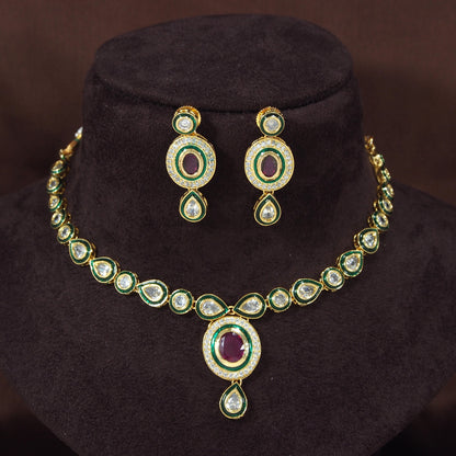 Women's 18k-gold-plated-beaded-ruby-jewellery-set-glided-kundans p0005w-1