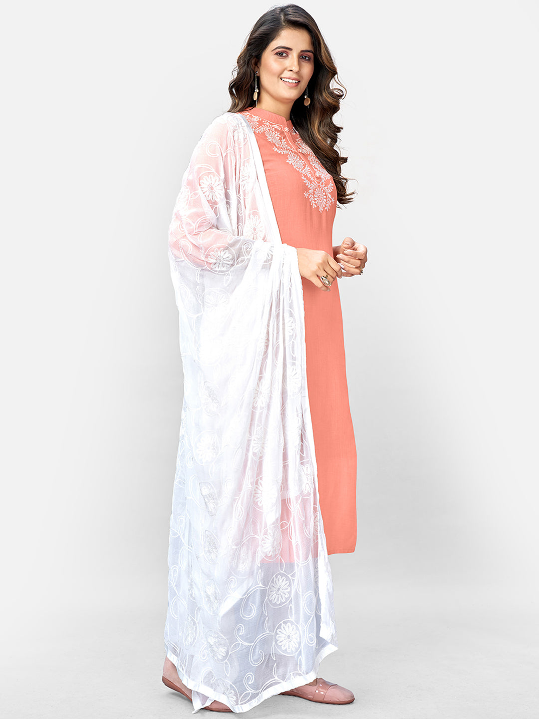 Women's Peach Rayon Kurta With Pant & Dupatta By Vbuyz (3