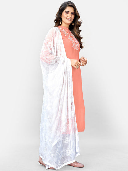 Women's Peach Rayon Kurta With Pant & Dupatta By Vbuyz (3