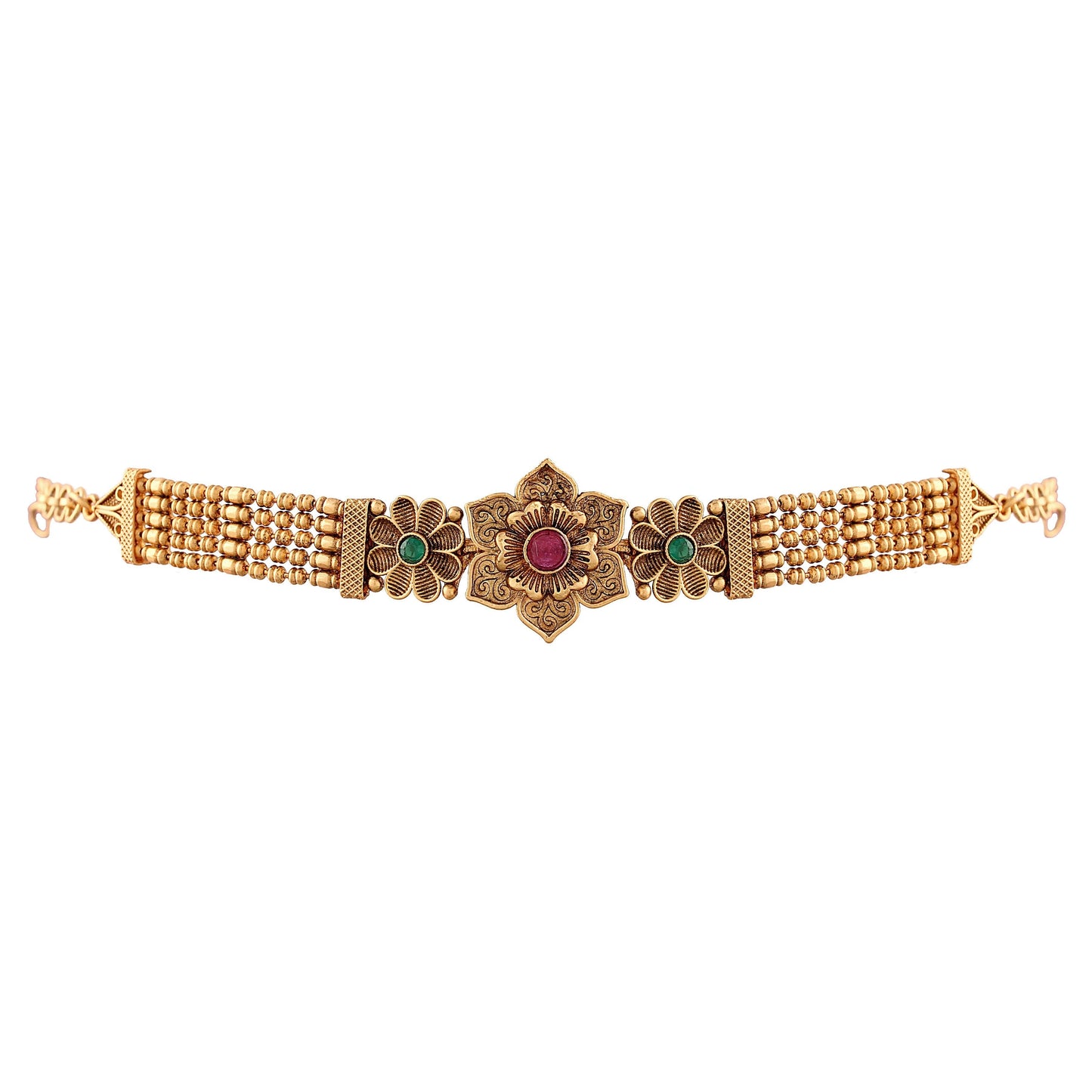 Women's Gold Plated Traditional Brass Ruby Green Stone Bajuband /Vanki/Armlet Rajwadi Jewellery