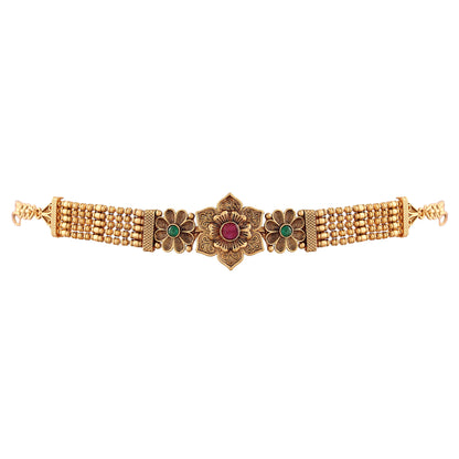 Women's Gold Plated Traditional Brass Ruby Green Stone Bajuband /Vanki/Armlet Rajwadi Jewellery