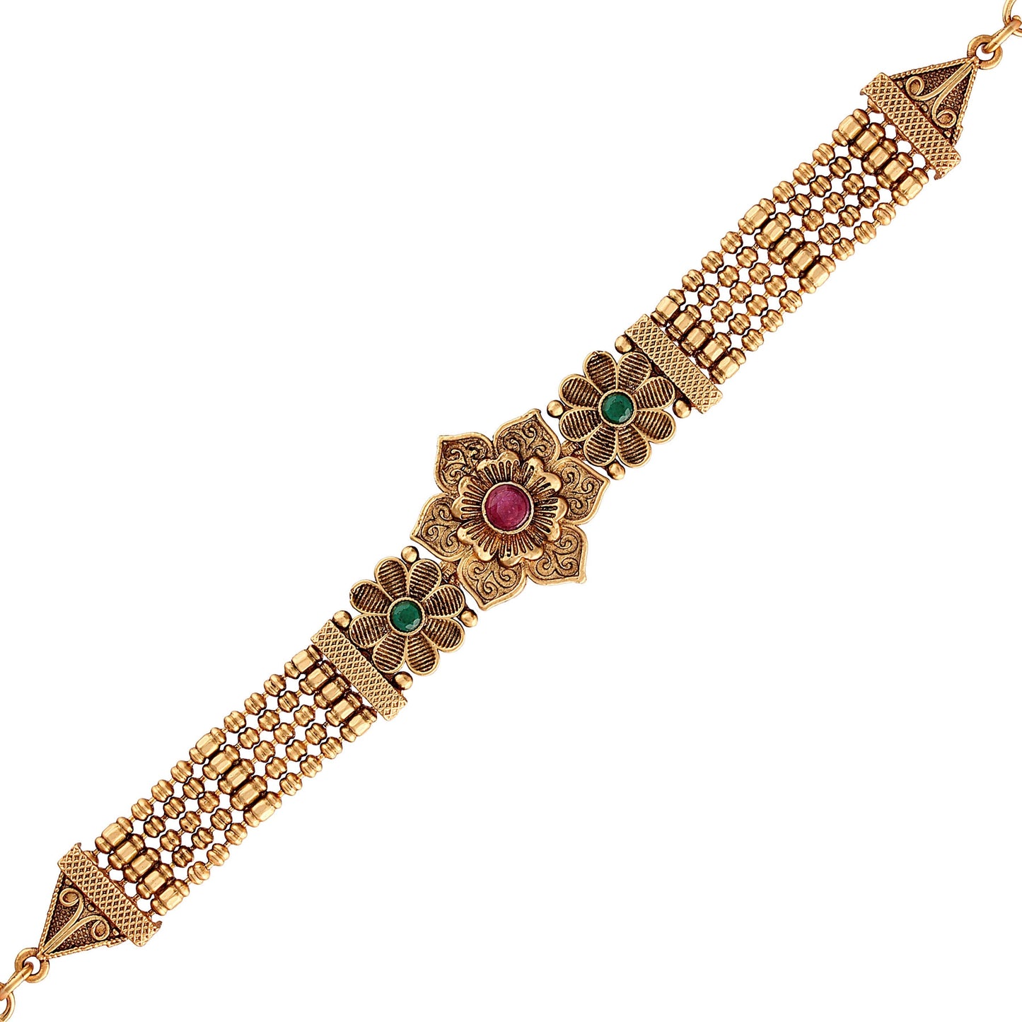 Women's Gold Plated Traditional Brass Ruby Green Stone Bajuband /Vanki/Armlet Rajwadi Jewellery