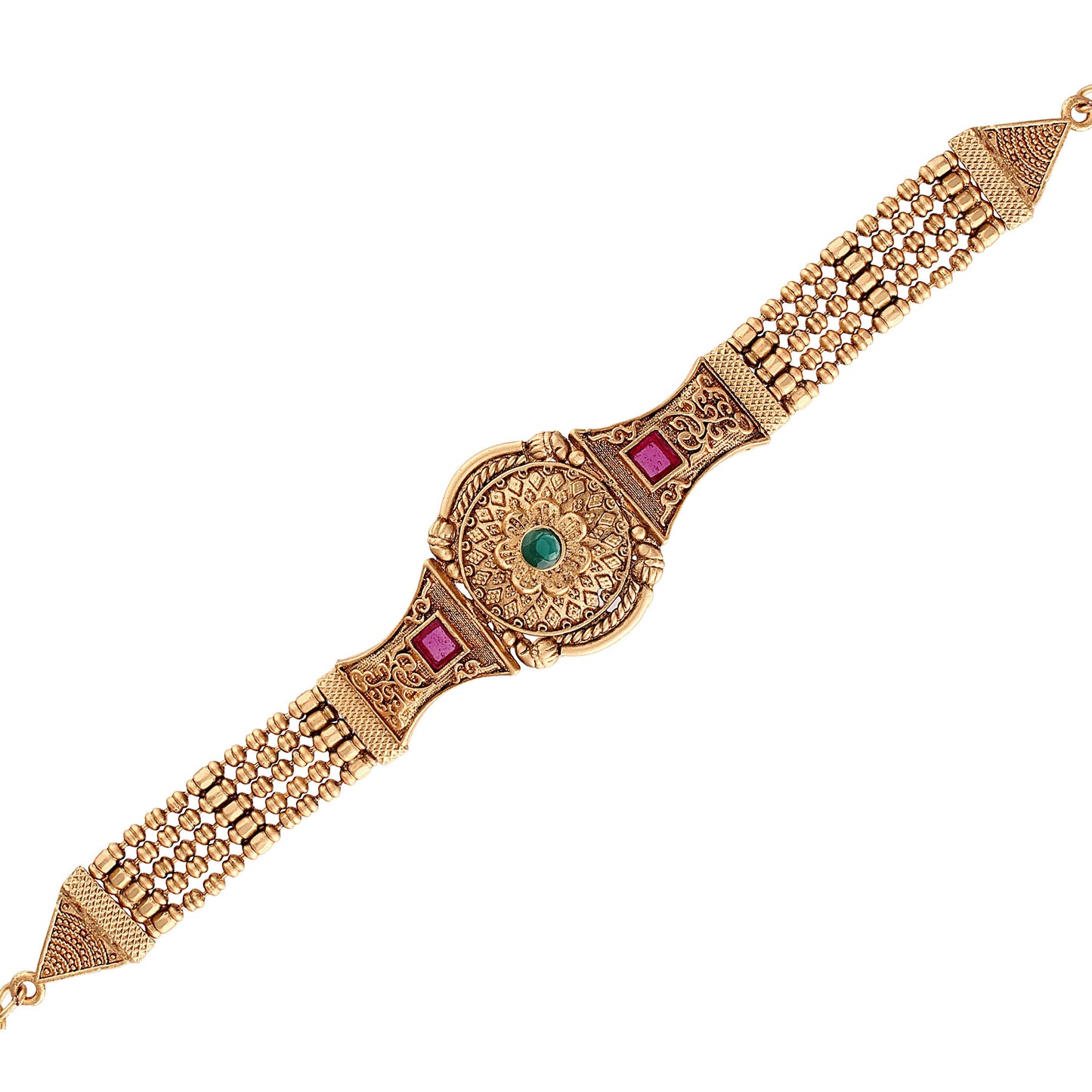 Women's Gold Plated Traditional Brass Ruby Green Stone Bajuband /Vanki/Armlet Rajwadi Jewellery