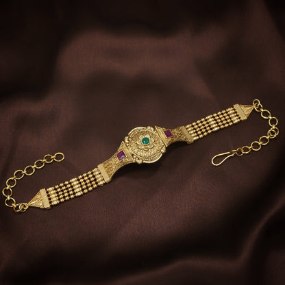 Women's Gold Plated Traditional Brass Ruby Green Stone Bajuband /Vanki/Armlet Rajwadi Jewellery