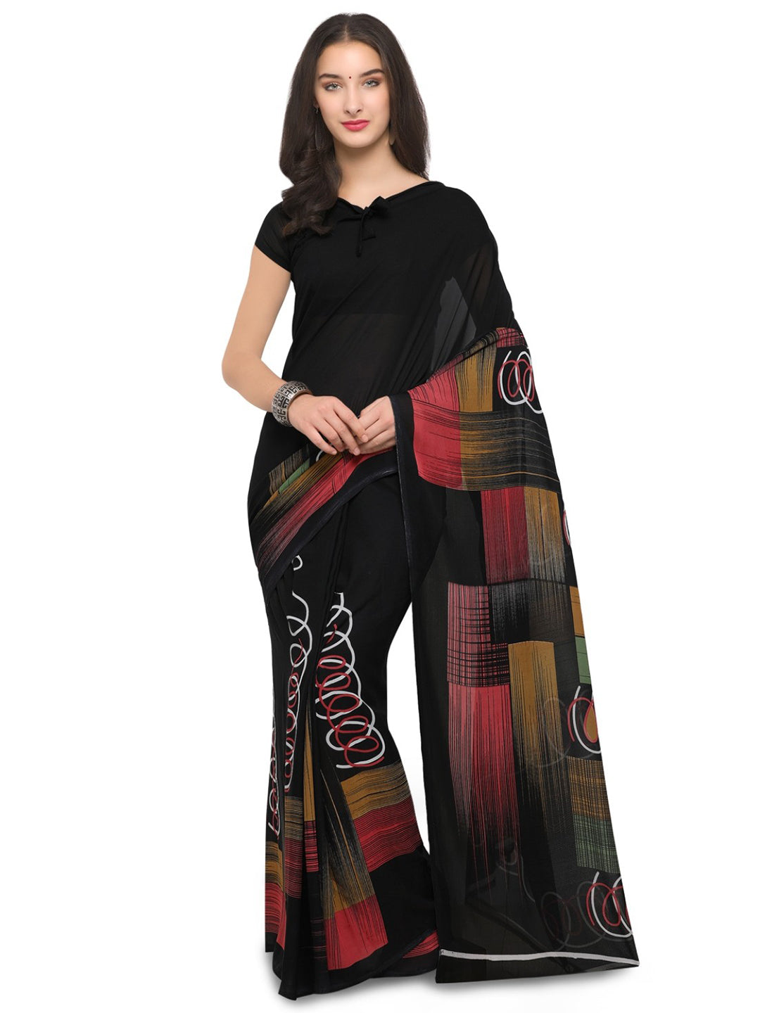 Women's Black Cotton Blend Printed Saree