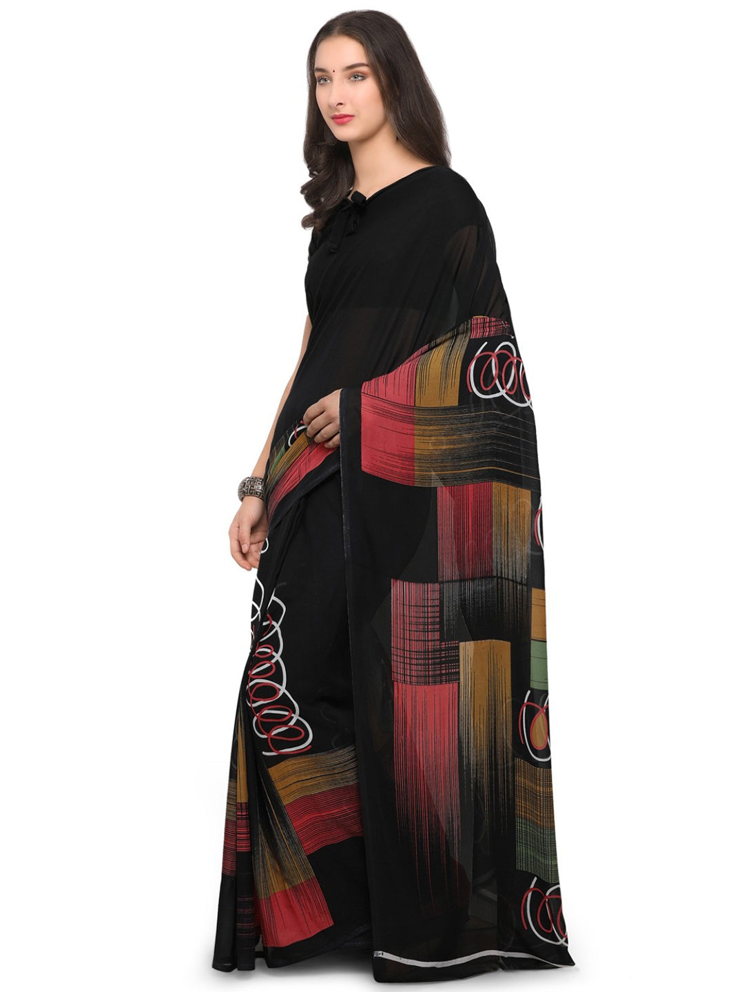 Women's Black Cotton Blend Printed Saree