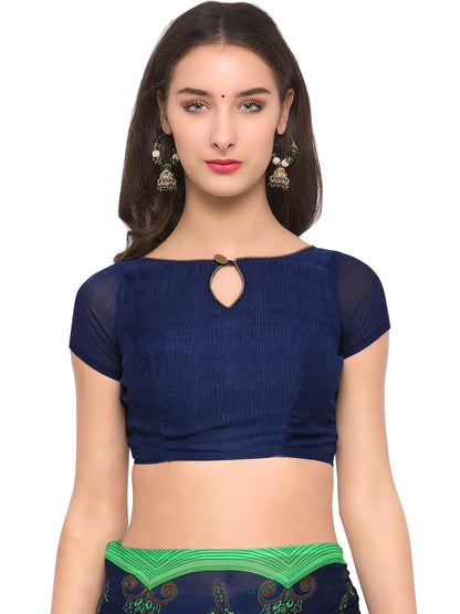 Women's Blue Cotton Blend Printed Saree