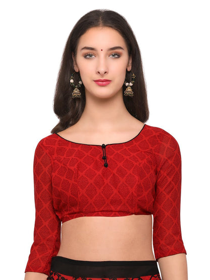 Women's Red Cotton Blend Printed Saree