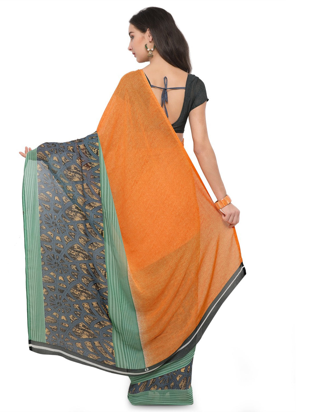 Women's Yellow Cotton Blend Printed Saree