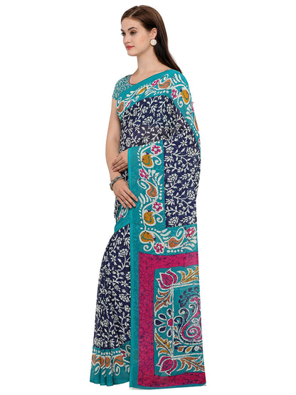 Women's Blue Cotton Blend Printed Saree