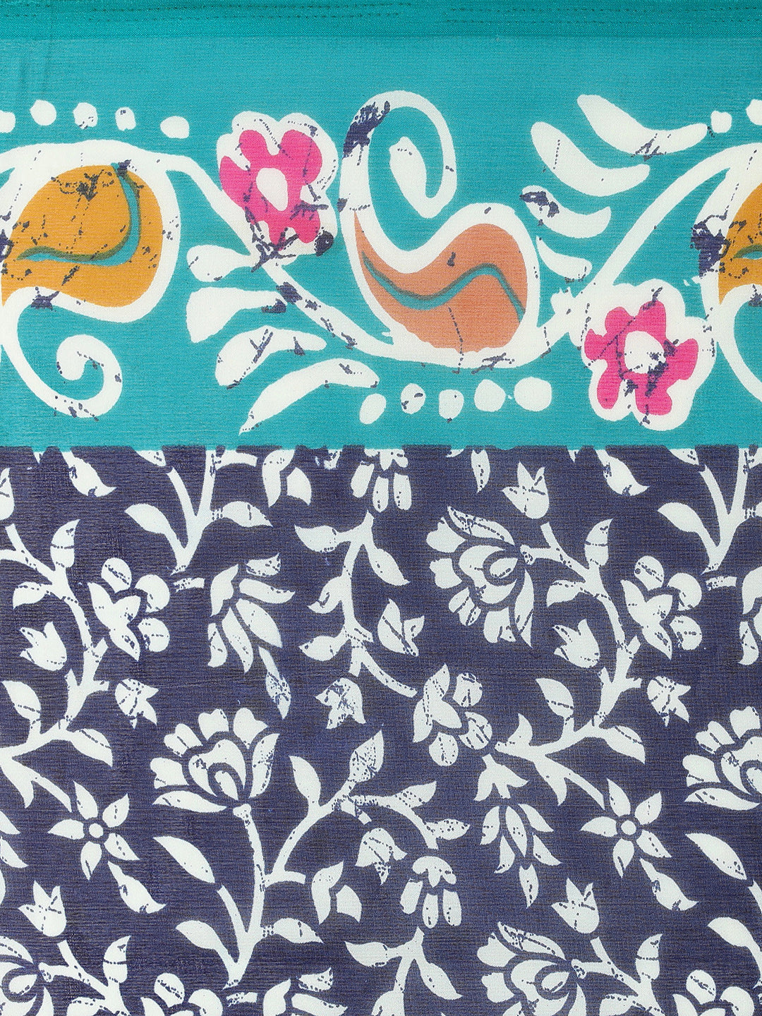 Women's Blue Cotton Blend Printed Saree