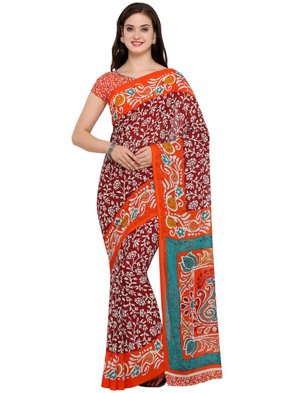 Women's Orange Cotton Blend Printed Saree