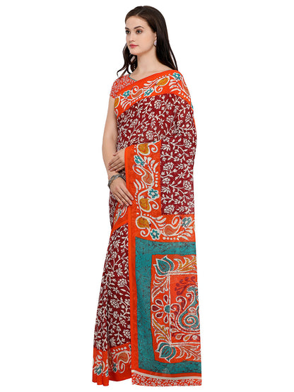 Women's Orange Cotton Blend Printed Saree