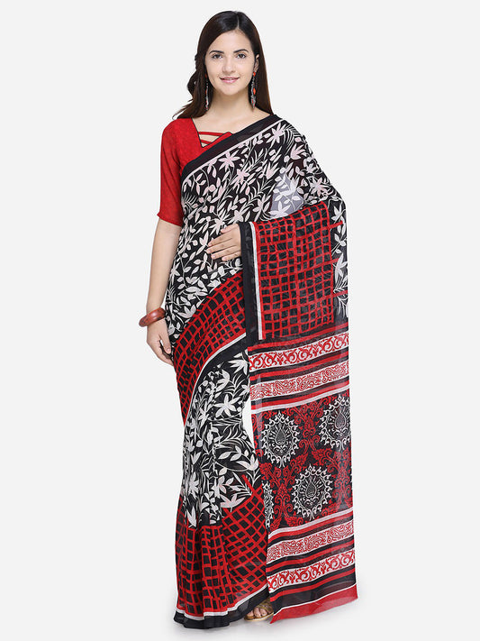 Women's Multicolor Cotton Blend Printed Saree