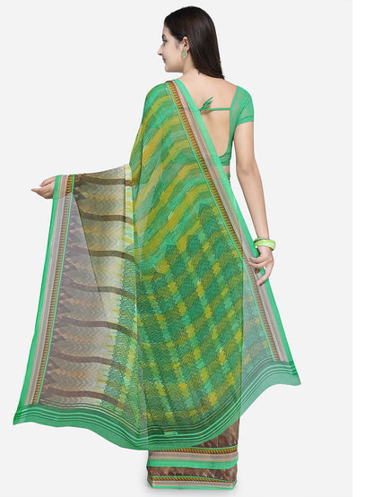 Women's Green Cotton Blend Printed Saree