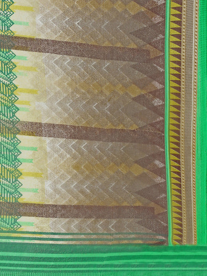Women's Green Cotton Blend Printed Saree